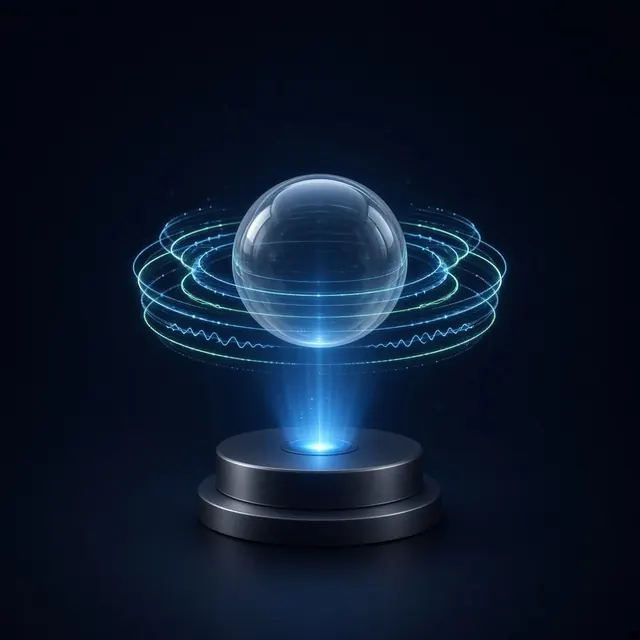 Holographic illustration of Iris, the AI receptionist